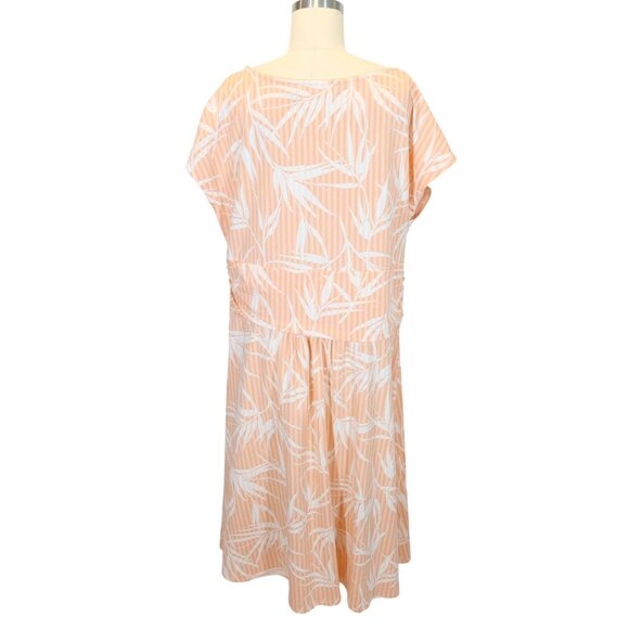 LANDS END Tropical Palm Print Twist Front Midi Dress Size XL Peach White Cotton - Picture 4 of 10